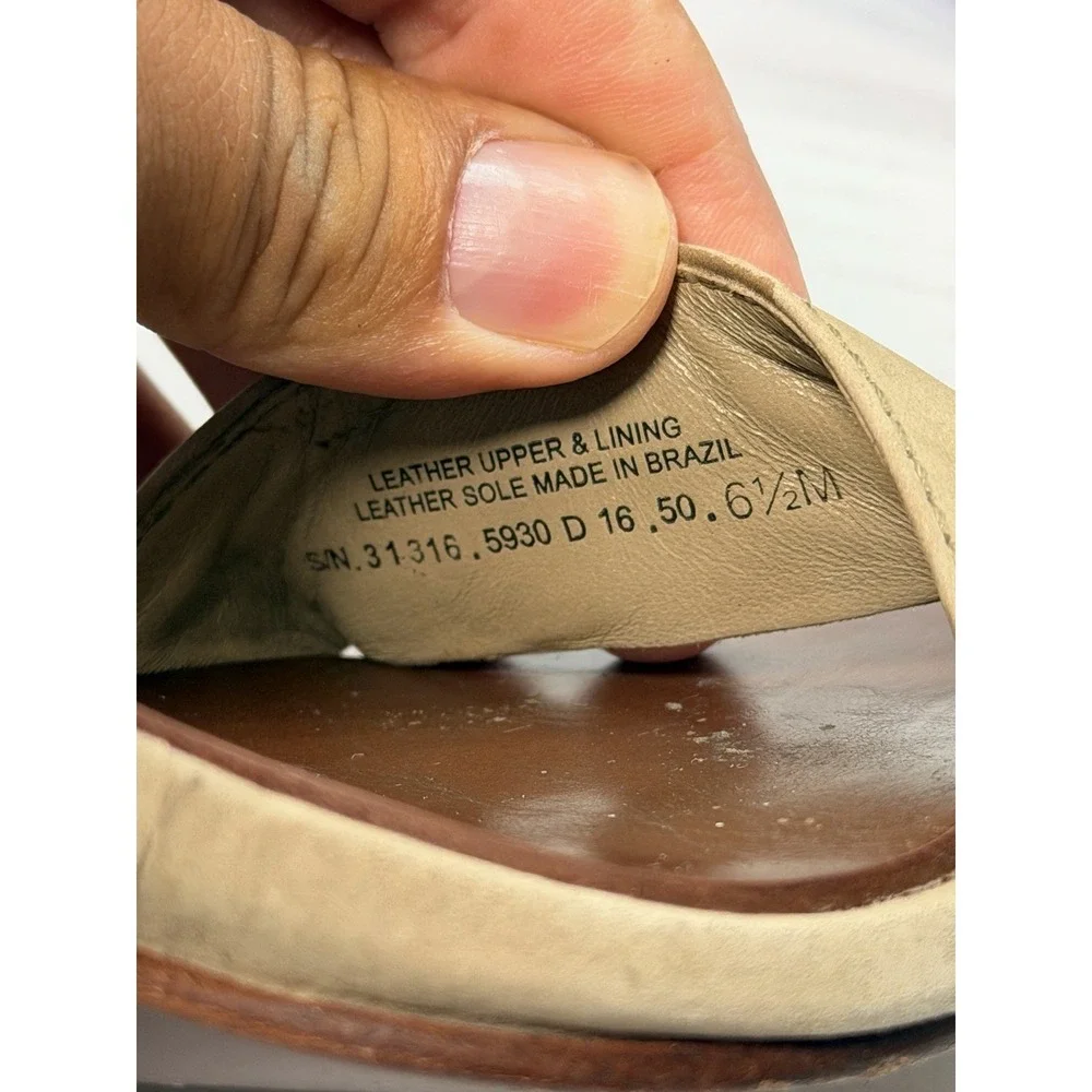 Tory Burch Gabrielle Beige Suede Block‎ Heel Sandals Logo Hardware Women's 6.5M